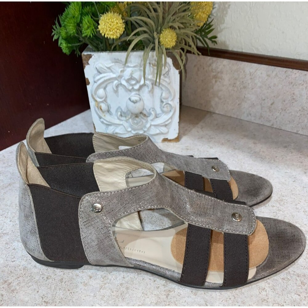 AGL Attilio Giusti Leombruni Womens Sandal Size 37.5 Metallic Gray Leather & Ela